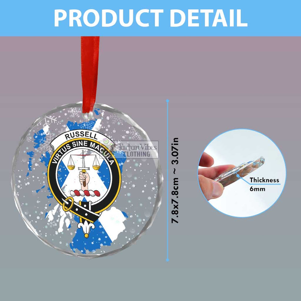 Russell Clan Crest Christmas Glass Ornament with Scotland Map - 2D-tartanvibesclothing