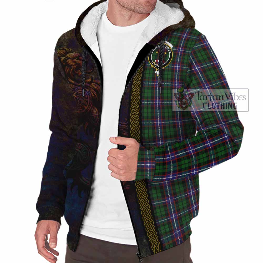 Tartan Vibes Clothing Russell Tartan Family Crest Sherpa Hoodie Alba Gu Brath Be Brave Lion Ancient Style