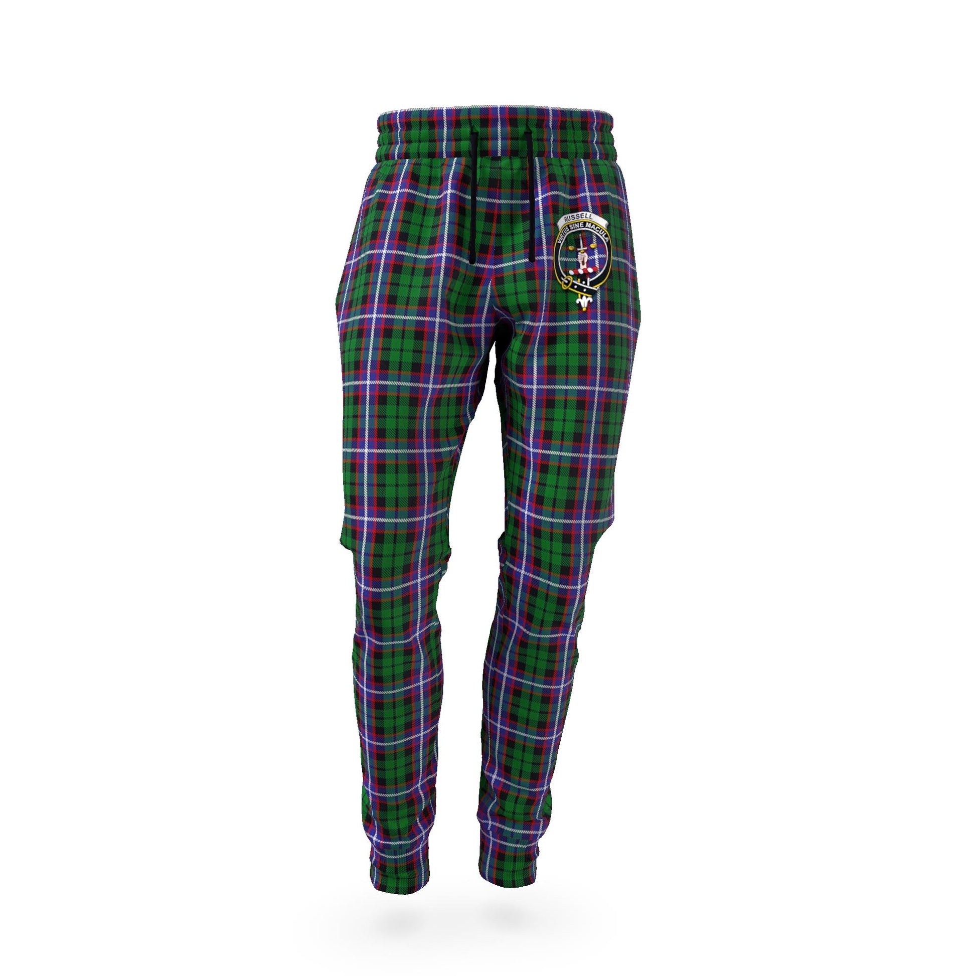 Russell Tartan Joggers Pants with Family Crest - Tartan Vibes Clothing