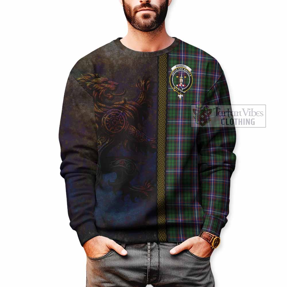 Russell Tartan Family Crest Sweatshirt Alba Gu Brath Be Brave Lion Ancient Style - Tartan Vibes Clothing