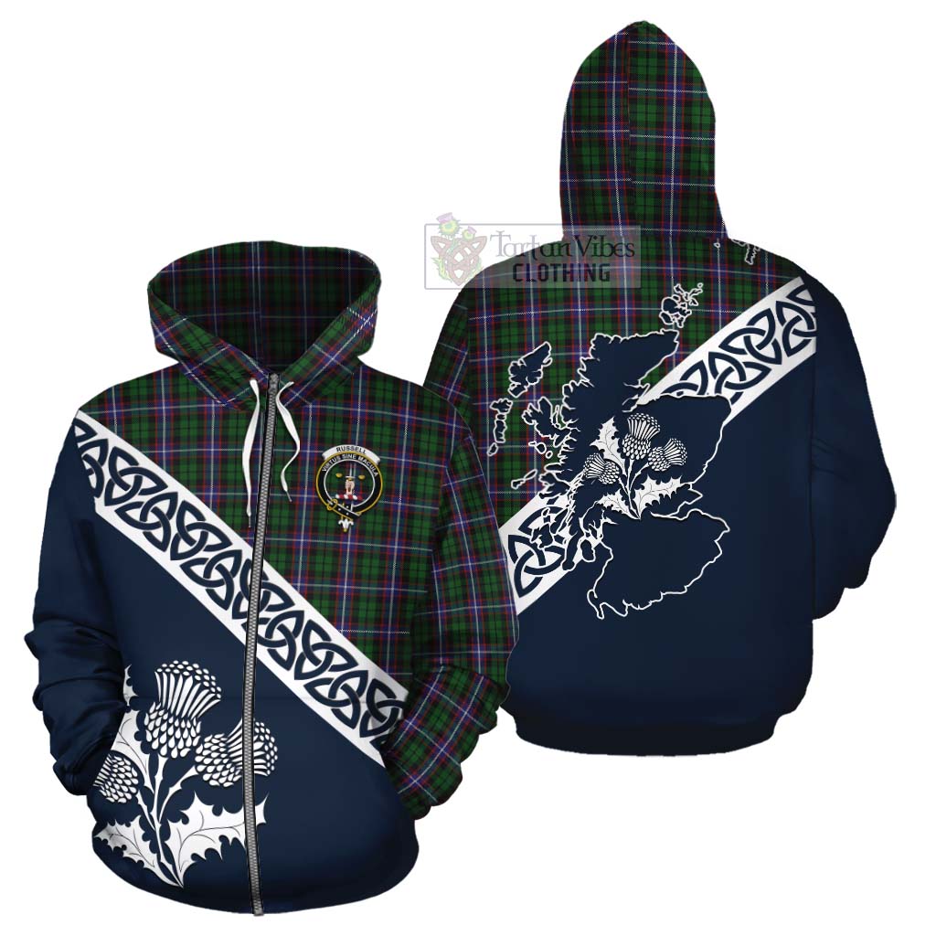 Russell Tartan Cotton Hoodie Featuring Thistle and Scotland Map - Tartan Vibes Clothing