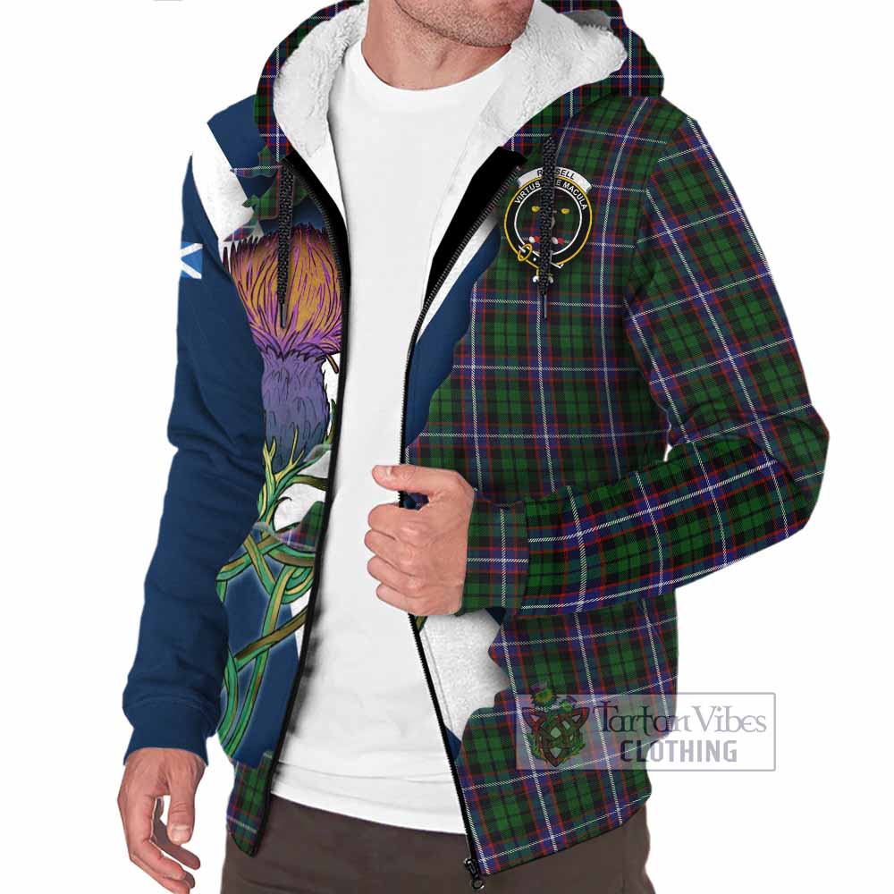 Tartan Vibes Clothing Russell Tartan Family Crest Sherpa Hoodie Scottish Thistle Celtic Inspired