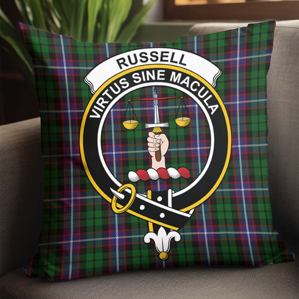 Russell Tartan Pillow Cover with Family Crest - Tartan Vibes Clothing