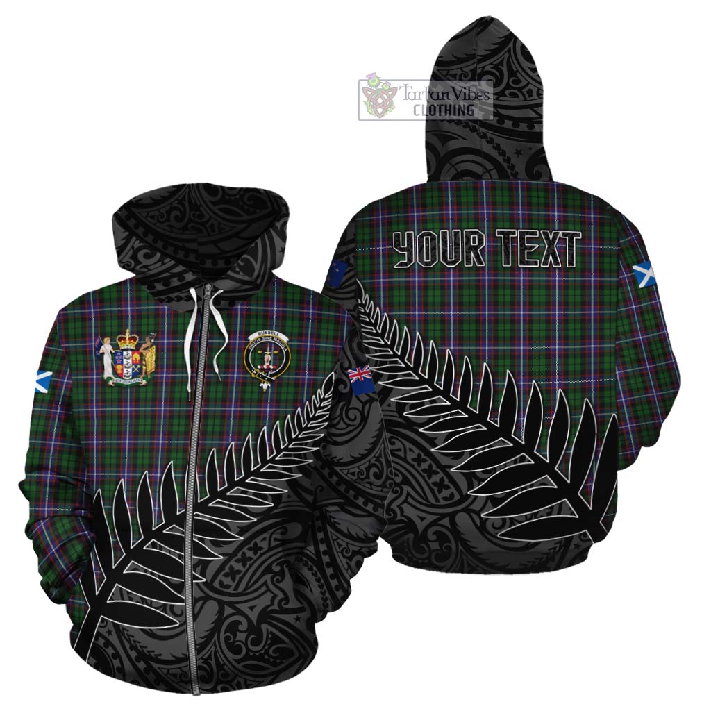 Tartan Vibes Clothing Russell Crest Tartan Cotton Hoodie with New Zealand Silver Fern Half Style