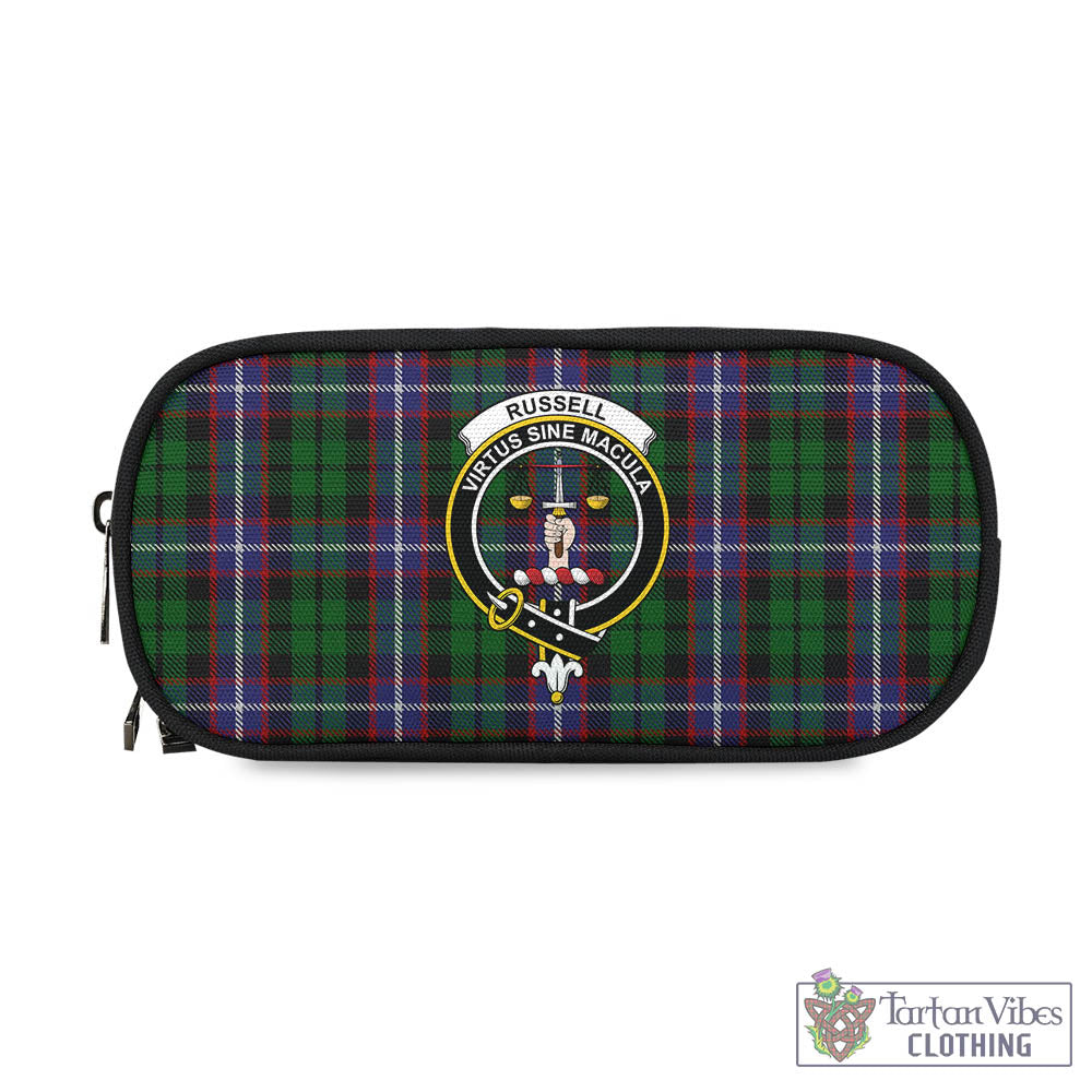 Russell Tartan Pen and Pencil Case with Family Crest - Tartan Vibes Clothing