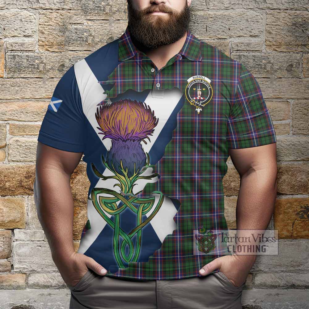 Tartan Vibes Clothing Russell Tartan Family Crest Polo Shirt Scottish Thistle Celtic Inspired