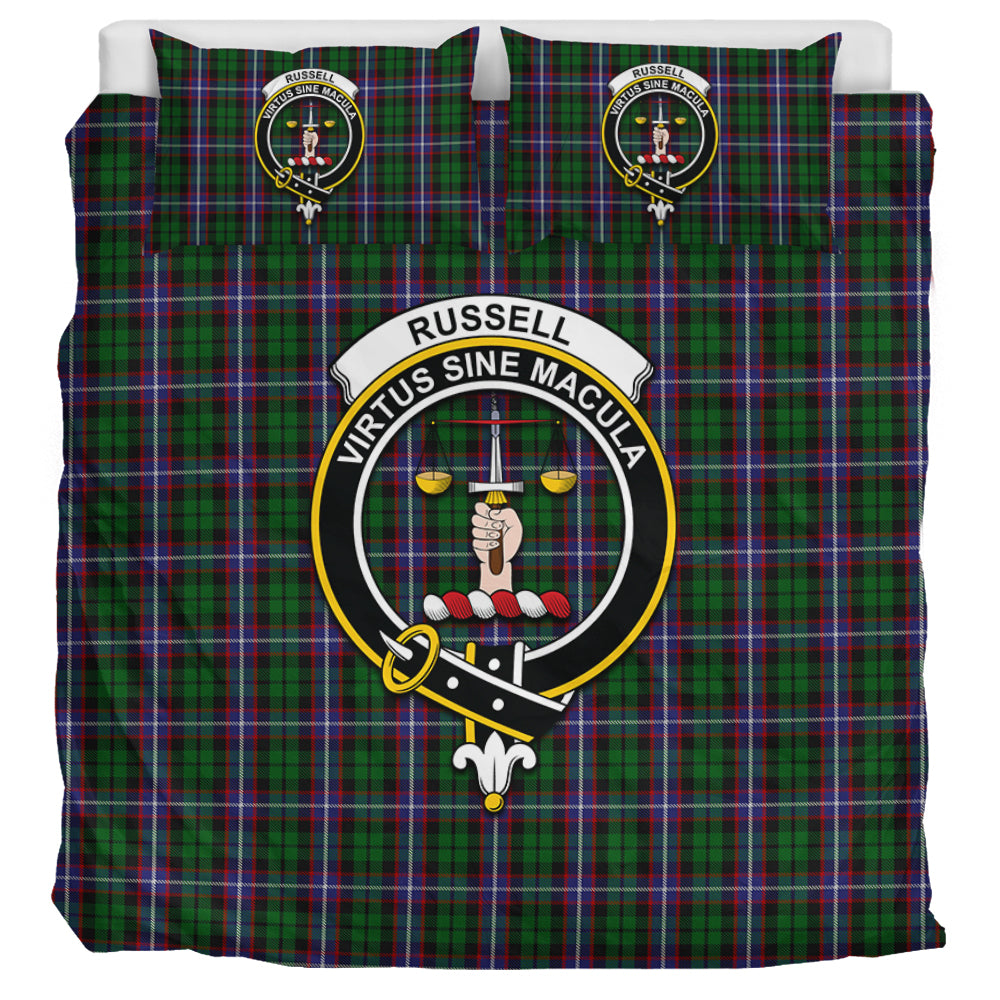 Russell Tartan Bedding Set with Family Crest UK Bedding Set UK Super King 104*94 inch - Tartan Vibes Clothing