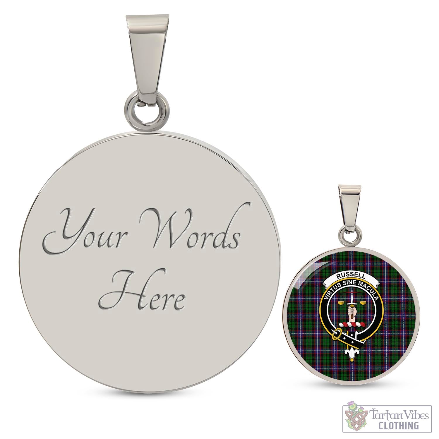 Russell Tartan Circle Necklace with Family Crest Luxury Necklace (Silver) Yes - Tartan Vibes Clothing