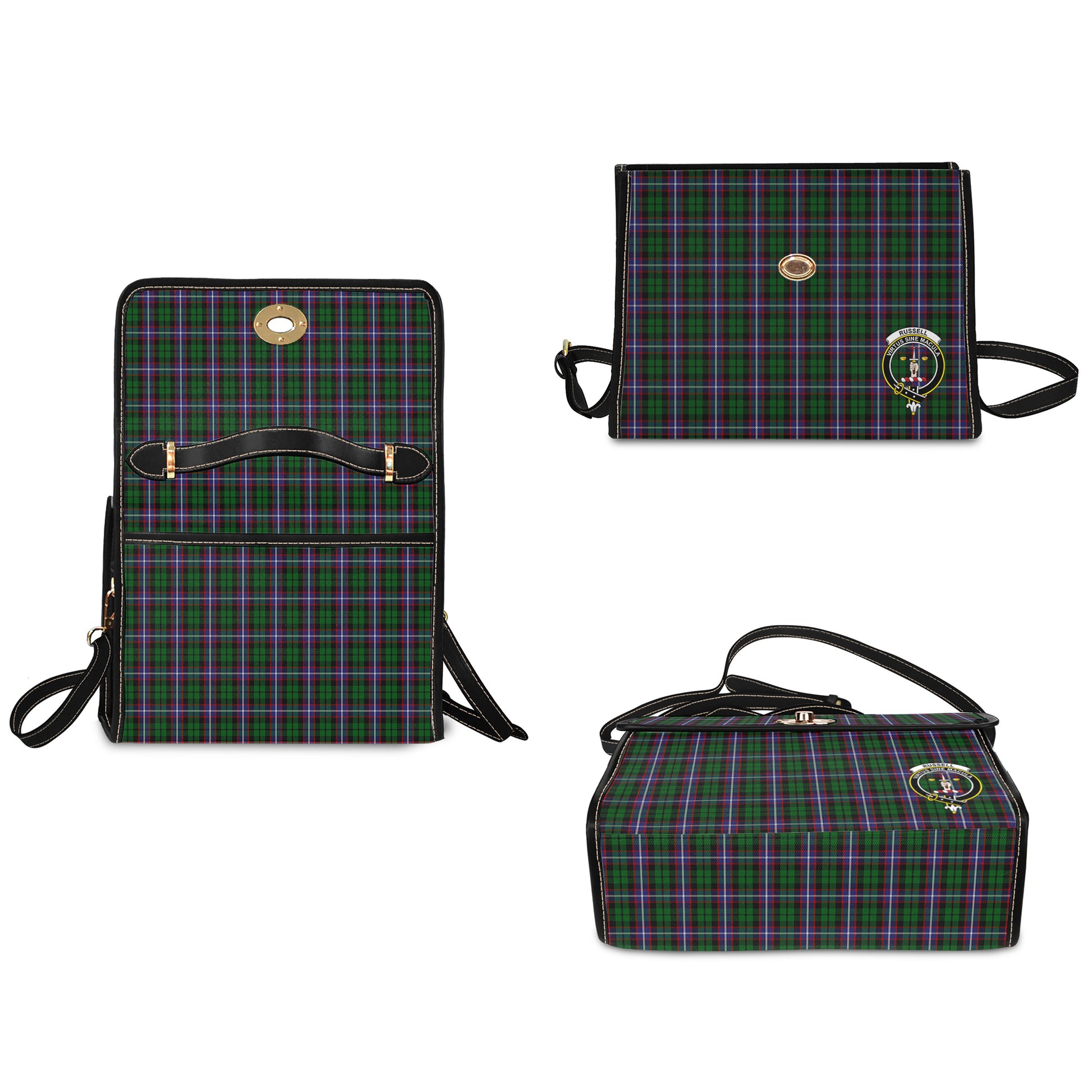 russell-tartan-leather-strap-waterproof-canvas-bag-with-family-crest