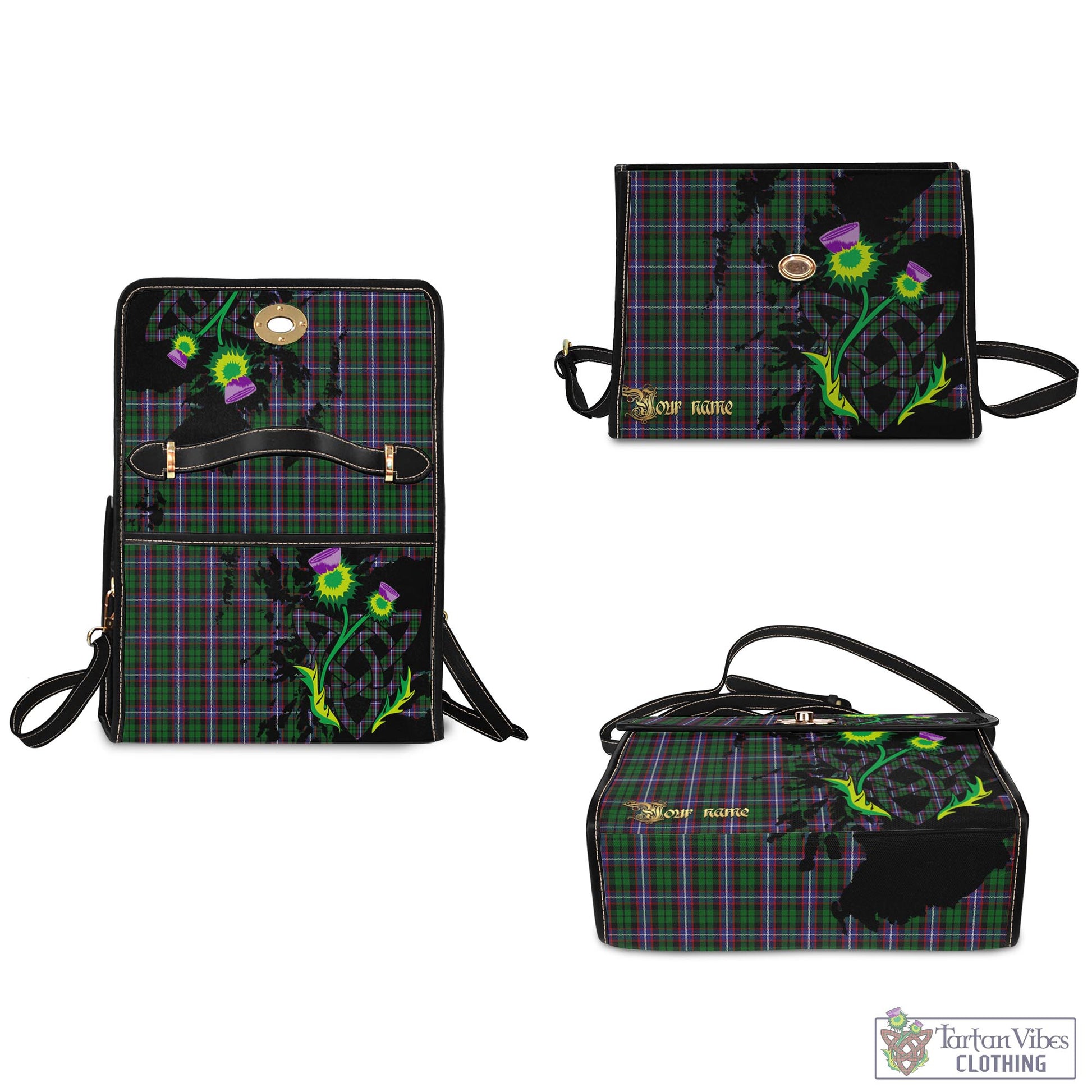 Tartan Vibes Clothing Russell Tartan Waterproof Canvas Bag with Scotland Map and Thistle Celtic Accents