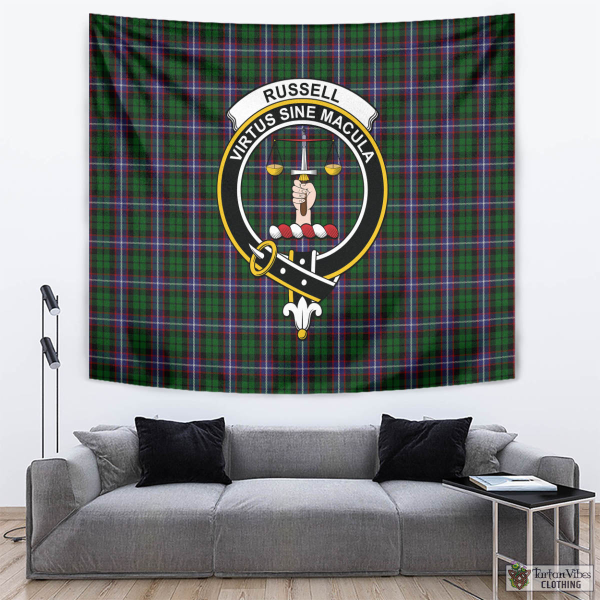 Russell Tartan Tapestry Wall Hanging and Home Decor for Room with Family Crest - Tartan Vibes Clothing