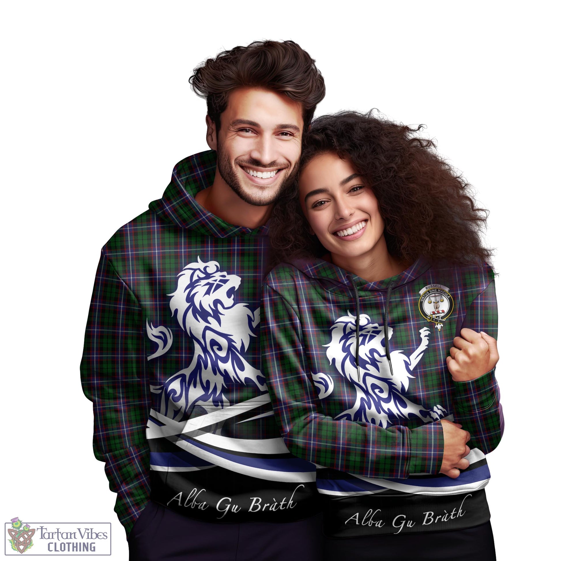 Russell Tartan Hoodie with Alba Gu Brath Regal Lion Emblem - Tartan Vibes Clothing