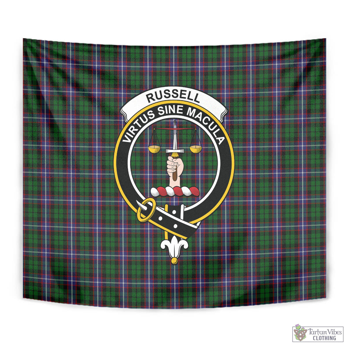 Russell Tartan Tapestry Wall Hanging and Home Decor for Room with Family Crest - Tartan Vibes Clothing