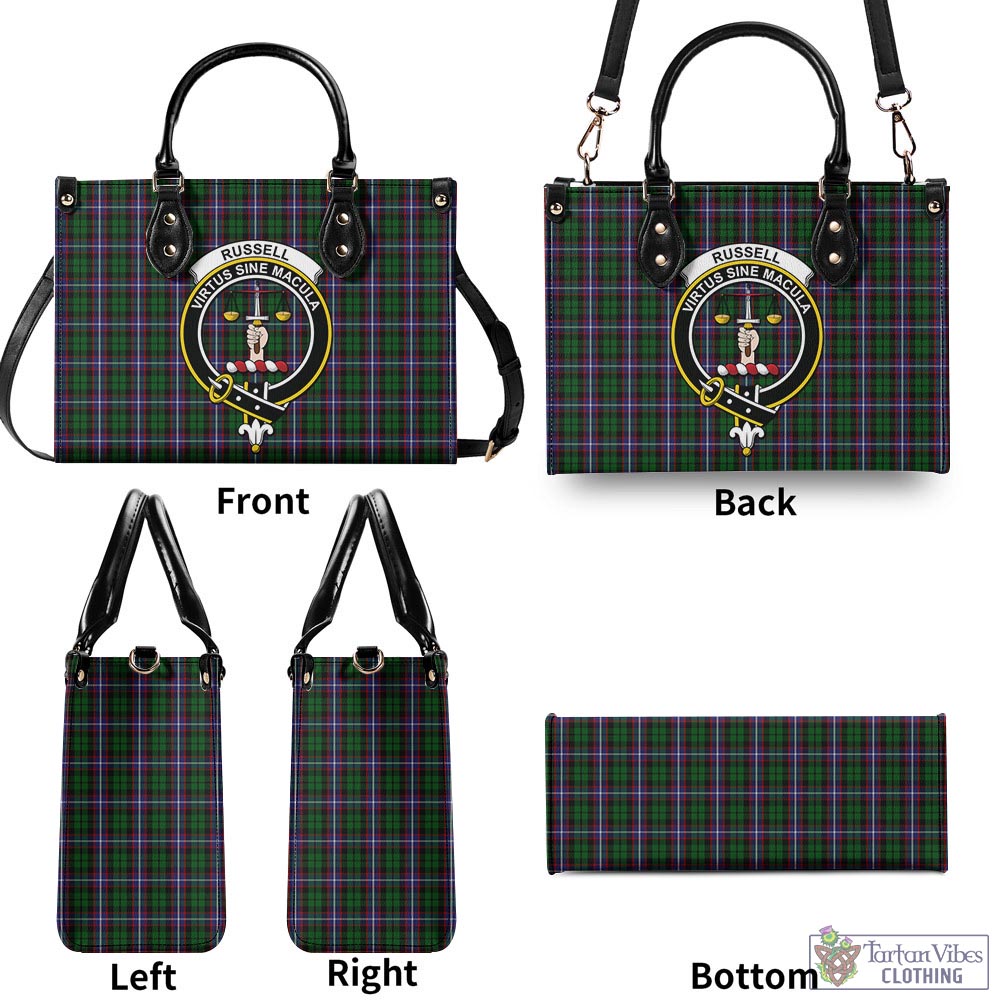 Russell Tartan Luxury Leather Handbags with Family Crest - Tartan Vibes Clothing
