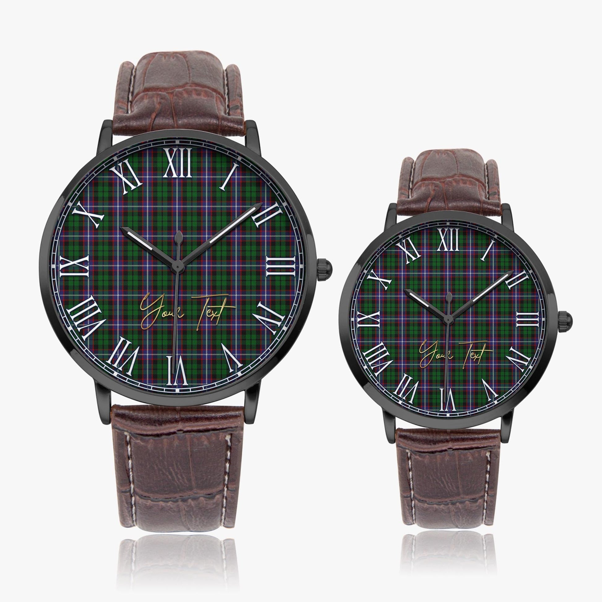 Russell Tartan Personalized Your Text Leather Trap Quartz Watch - Tartan Vibes Clothing