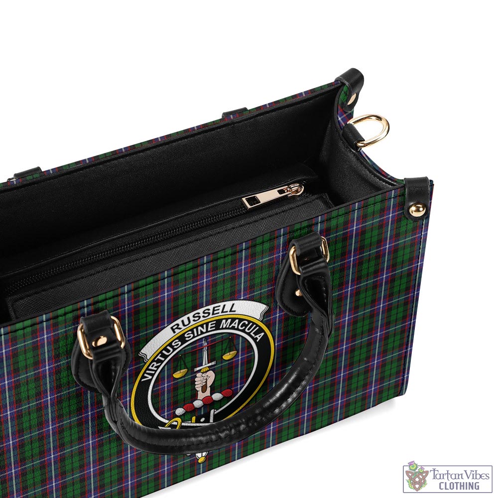 Russell Tartan Luxury Leather Handbags with Family Crest - Tartan Vibes Clothing