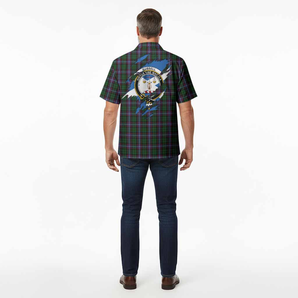 Russell Clan Crest In Me Tartan Hawaiian Shirt Scotland Flag Style