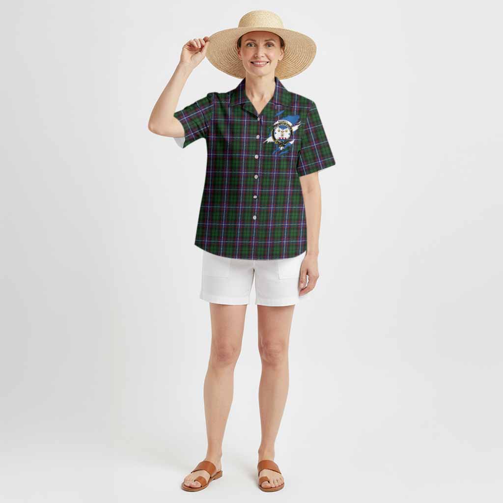 Russell Clan Crest In Me Tartan Hawaiian Shirt Scotland Flag Style