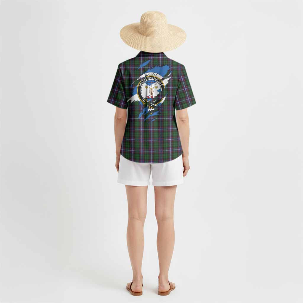 Russell Clan Crest In Me Tartan Hawaiian Shirt Scotland Flag Style