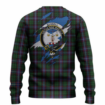 Russell Clan Crest In Me Tartan Knitted Sweater Scotland Flag Style
