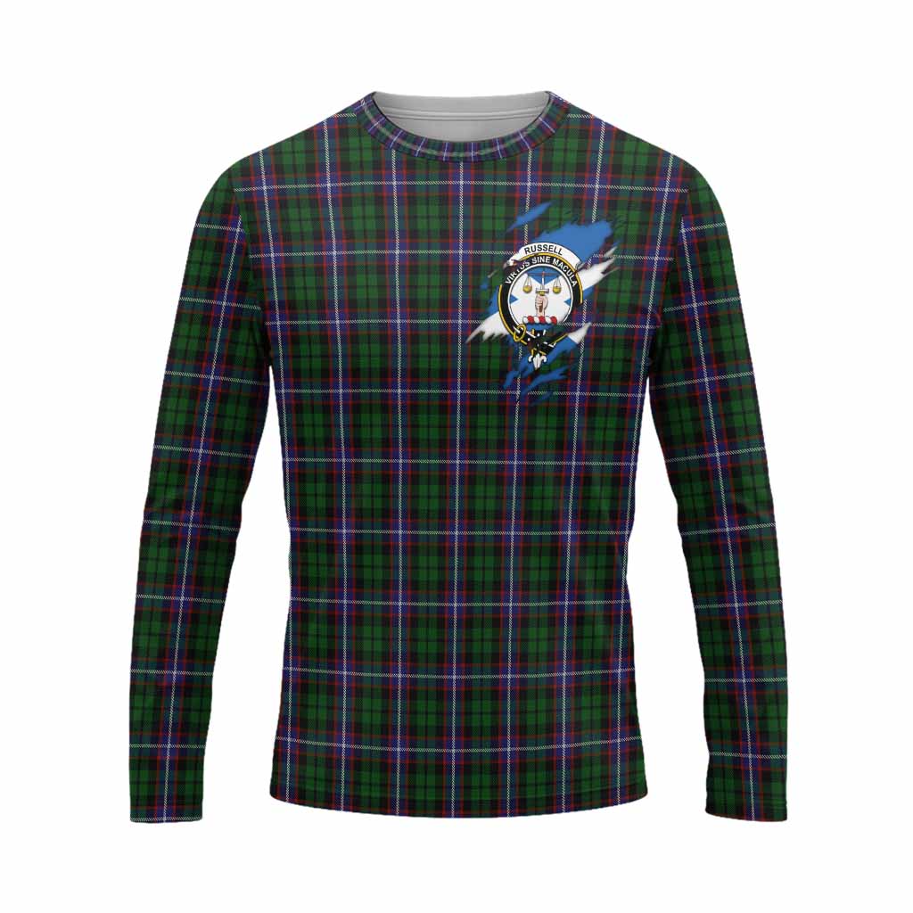 Russell Clan Crest In Me Tartan Long Sleeve T-Shirt Scotland Flag Style
