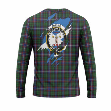 Russell Clan Crest In Me Tartan Long Sleeve T-Shirt Scotland Flag Style