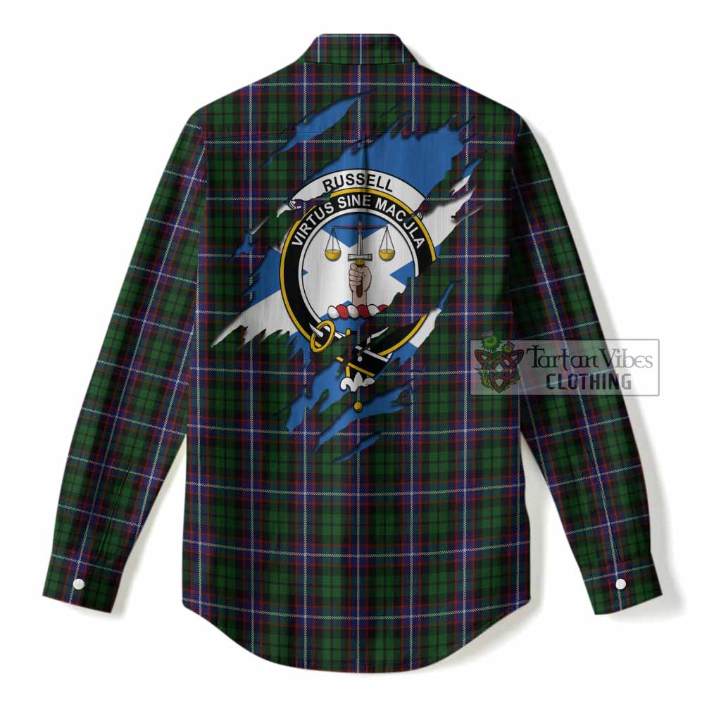 Russell Clan Crest In Me Tartan Women Casual Shirt Scotland Flag Style