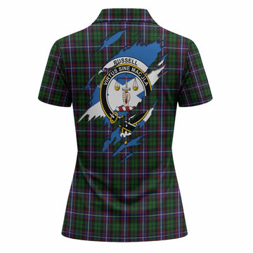 Russell Clan Crest In Me Tartan Women Polo Shirt Scotland Flag Style