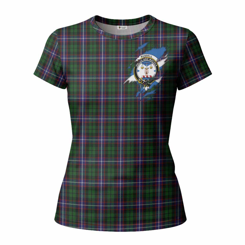 Russell Clan Crest In Me Tartan Women T shirt Scotland Flag Style