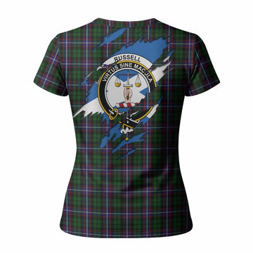 Russell Clan Crest In Me Tartan Women T shirt Scotland Flag Style