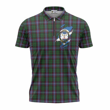 Russell Clan Crest In Me Tartan Zipper Polo Shirt Scotland Flag Style