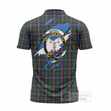 Russell Clan Crest In Me Tartan Zipper Polo Shirt Scotland Flag Style