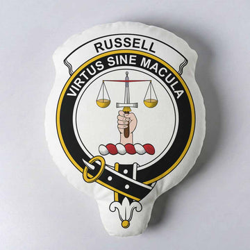 Russell Clan Crest Shaped Throw Pillow, Scottish Clan Badge Decorative Pillow