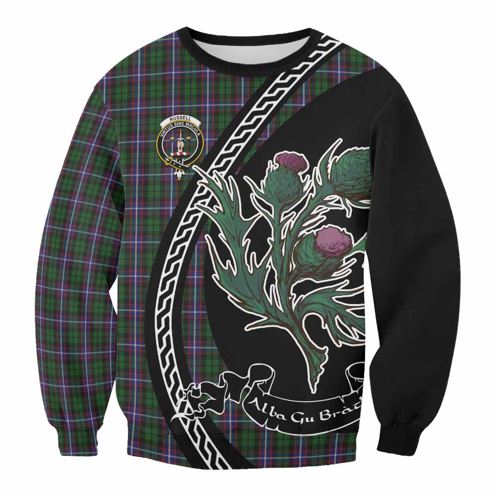 Russell Family Crest Tartan Sweatshirt Alba Thistle Inspired - Tartan Vibes Clothing