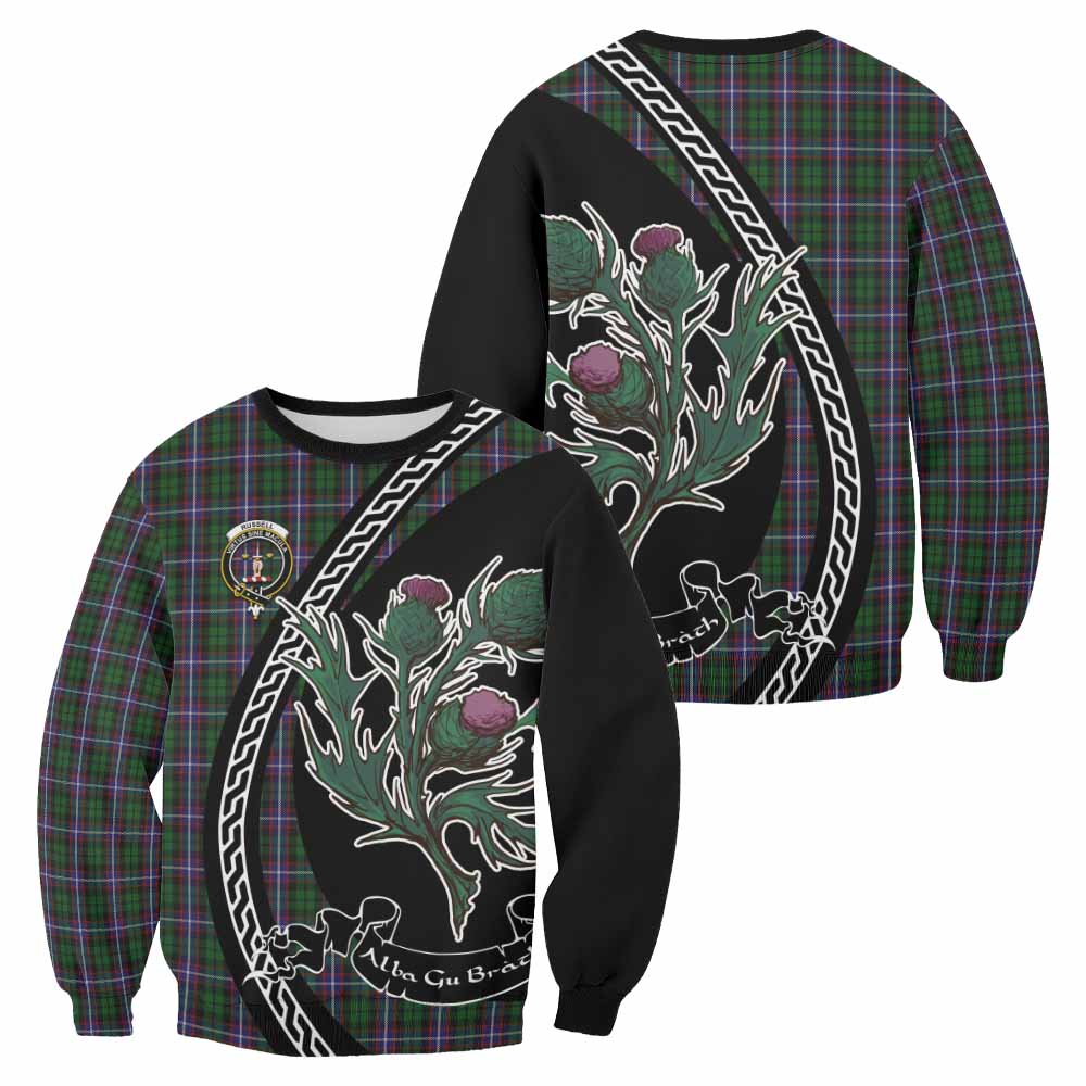 Russell Family Crest Tartan Sweatshirt Alba Thistle Inspired - Tartan Vibes Clothing