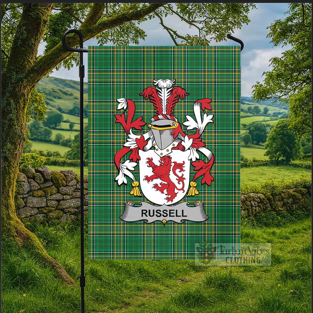 Russell Irish Clan Tartan Flag with Coat of Arms