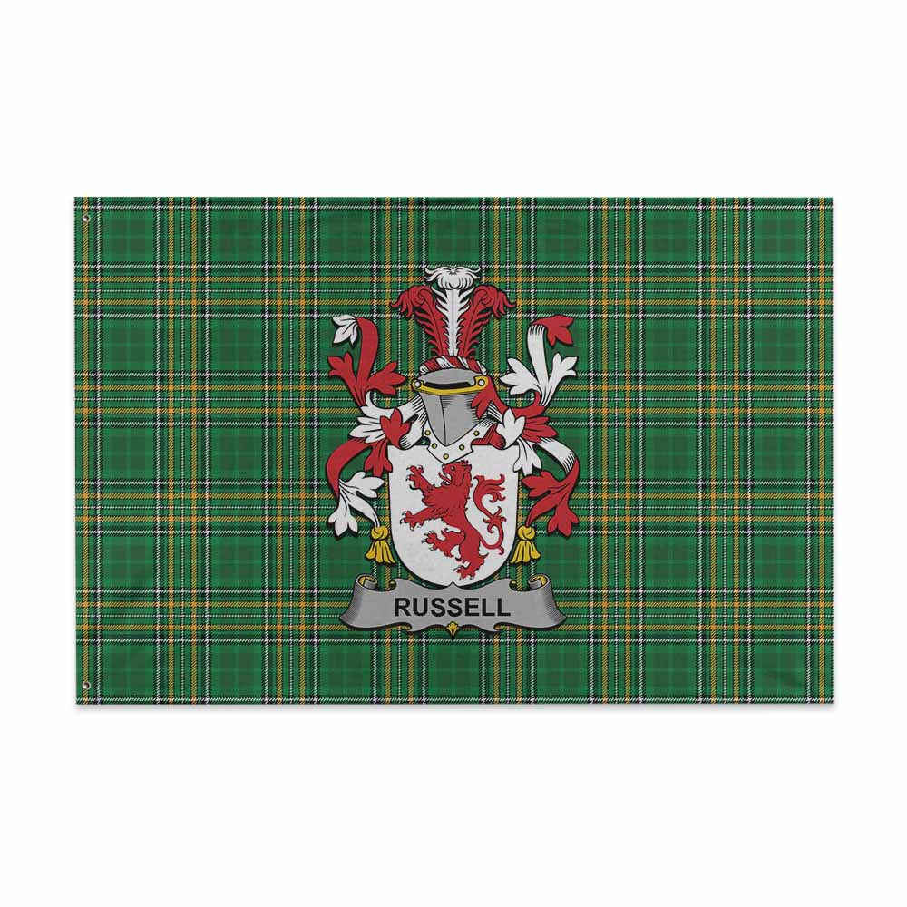 Tartan Vibes Clothing Russell Irish Clan Tartan House Flag with Coat of Arms