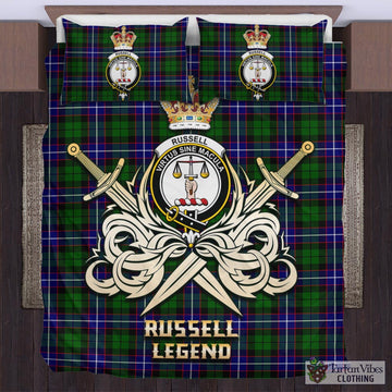 Russell Modern Tartan Bedding Set with Clan Crest and the Golden Sword of Courageous Legacy