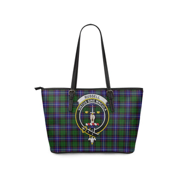 Russell Modern Tartan Leather Tote Bag with Family Crest