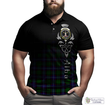 Russell Modern Tartan Polo Shirt Featuring Alba Gu Brath Family Crest Celtic Inspired