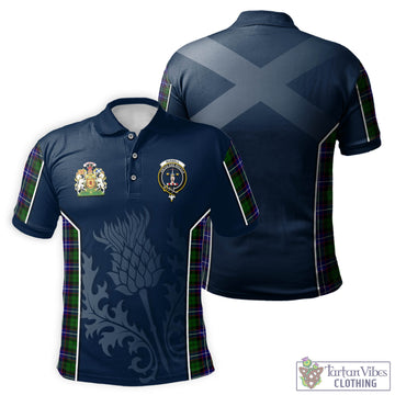 Russell Modern Tartan Men's Polo Shirt with Family Crest and Scottish Thistle Vibes Sport Style
