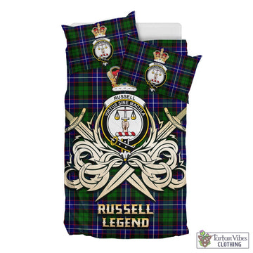 Russell Modern Tartan Bedding Set with Clan Crest and the Golden Sword of Courageous Legacy