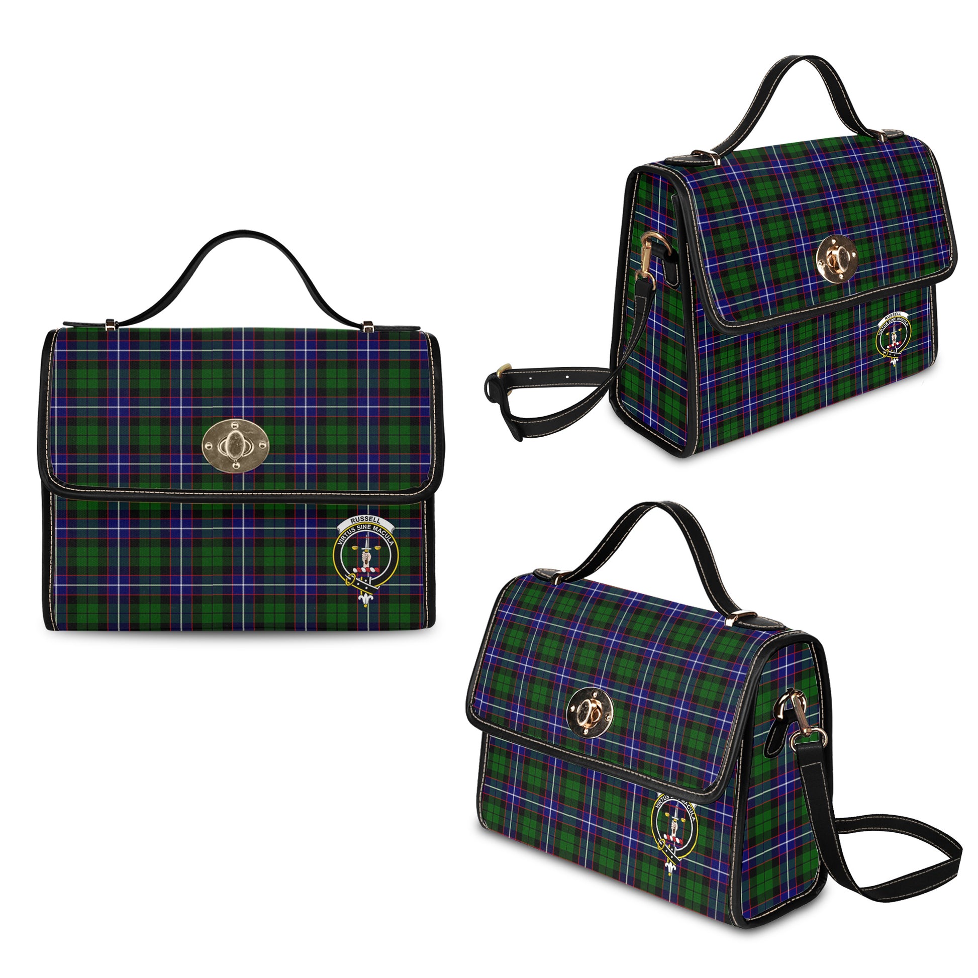 russell-modern-tartan-leather-strap-waterproof-canvas-bag-with-family-crest