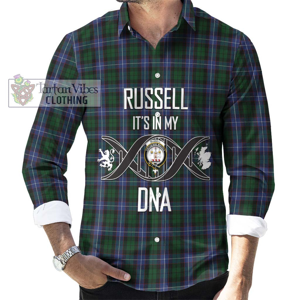 Russell or Mitchell or Hunter or Galbraith Tartan Long Sleeve Button Shirt with Family Crest DNA In Me Style Men's Shirt S - Tartanvibesclothing Shop