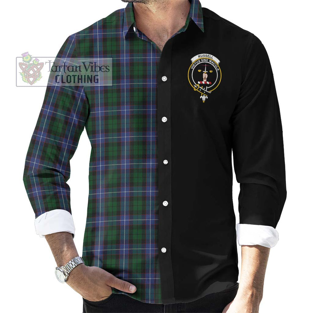 Russell or Mitchell or Hunter or Galbraith Tartan Long Sleeve Button Shirt with Family Crest and Half Of Me Style - Tartanvibesclothing Shop