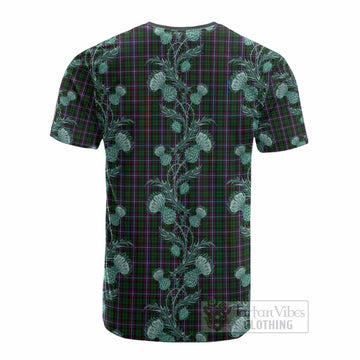 Russell Tartan Cotton T-shirt Seamless Scottish Thistle Flowers
