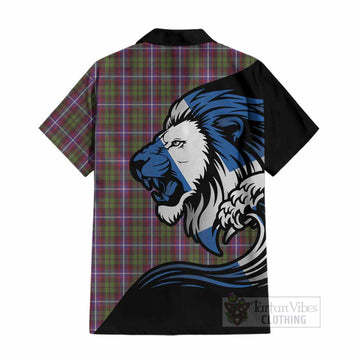 Russell Tartan Crest Cotton Hawaiian Shirt Scottish Golden Lions Wave Flow
