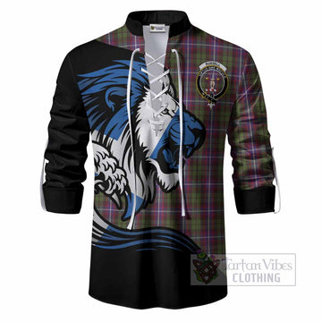 Russell Tartan Crest Ghillie Shirt Scottish Golden Lions Wave Flow