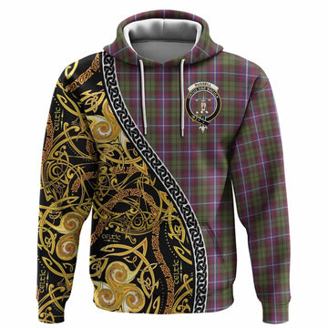 Russell Tartan Crest Hoodie Celtic Knot and Triple Trickle Spiral Symbols