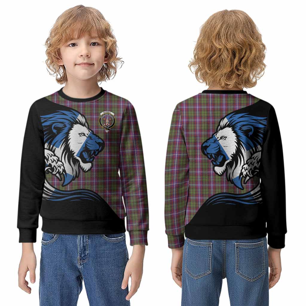 Russell Tartan Crest Kid Knitted Sweatshirt Scottish Golden Lions Wave Flow